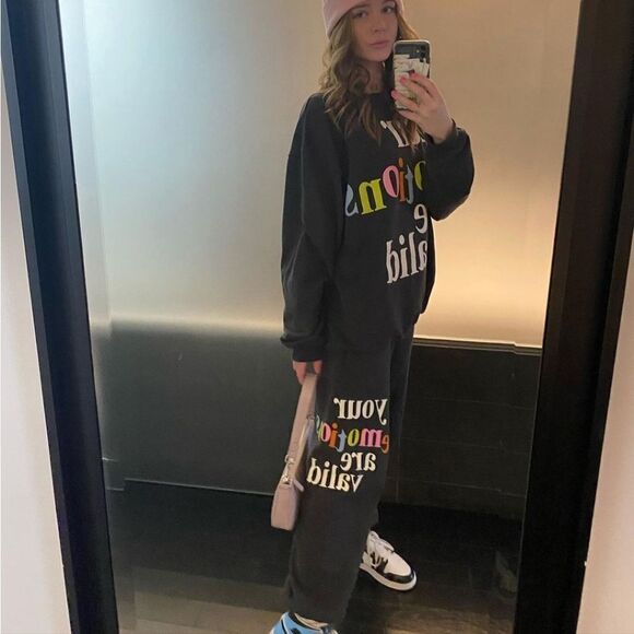 The Mayfair Group Your Emotions Are Valid Sweatshirt and Sweatpants Set in Gray - Picture 6 of 16
